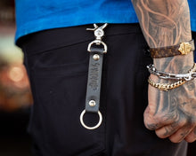 Load image into Gallery viewer, Sancho&#39;s Tacos Black Leather Key Chain

